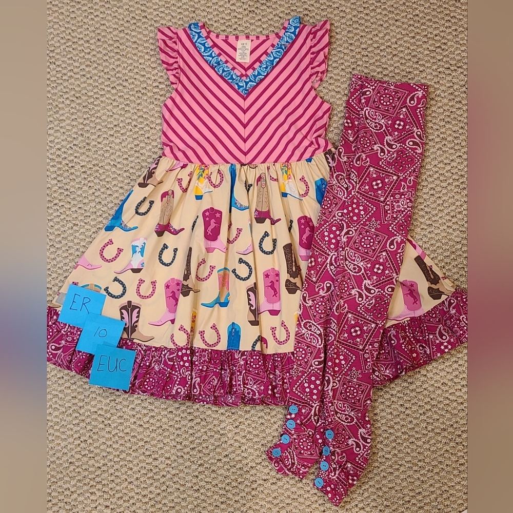 Eleanor Rose Pink and Cream Cowgirl Dress with Leggings